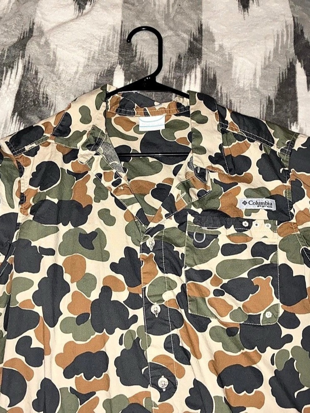 Columbia PFG Tamiami II Shirt Camo Button Down Green & Brown Medium